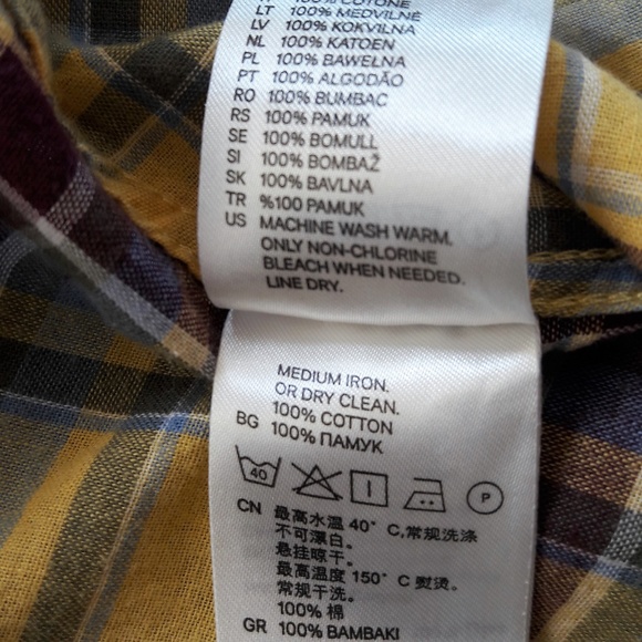 H&M Shirt Button Front Fitted Yellow Plaid Short Sleeves 2 - Picture 4 of 4